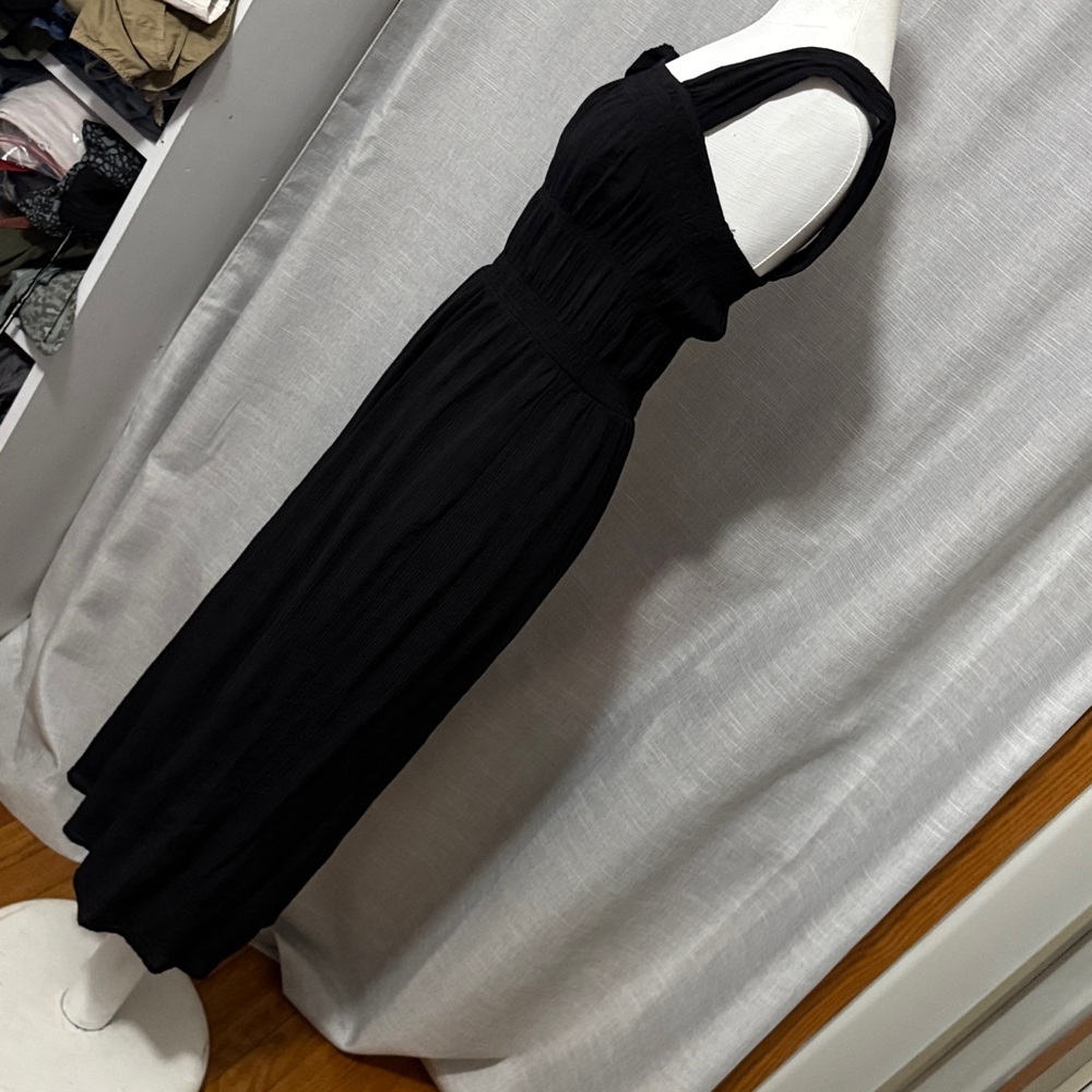 NWOT H&M Sun Dress-Sz S-Black-Wide Straps-Elastic Top-Gathered Details-Viscose - Picture 6 of 15